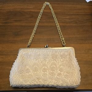 Vintage Cream Beaded Clutch 1950s To 1960s